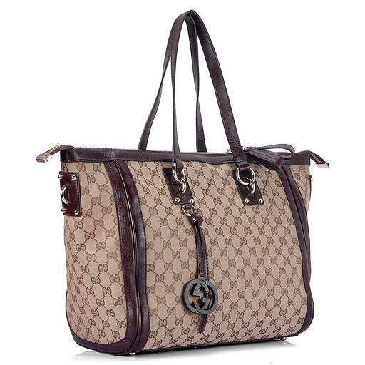 1:1 Gucci 247280 Gucci Charm Large Top Bags-Coffee Fabric - Click Image to Close